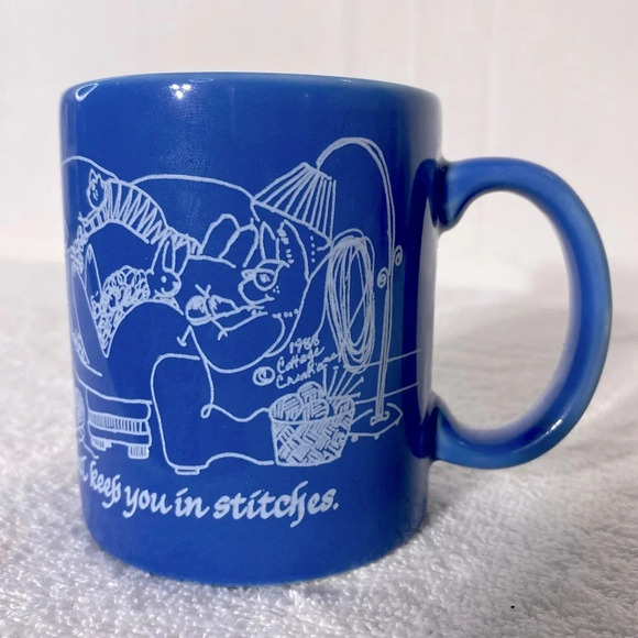 Vintage Blue Blessed Are The Knitters For They Shall Keep You In Stitches Mug - Picture 7 of 11